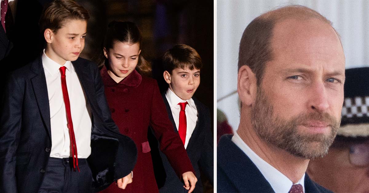 Prince George (left), Princess Charlotte (mid-left), Prince Louis (mid-right), Prince William (right). Credit: Getty Images