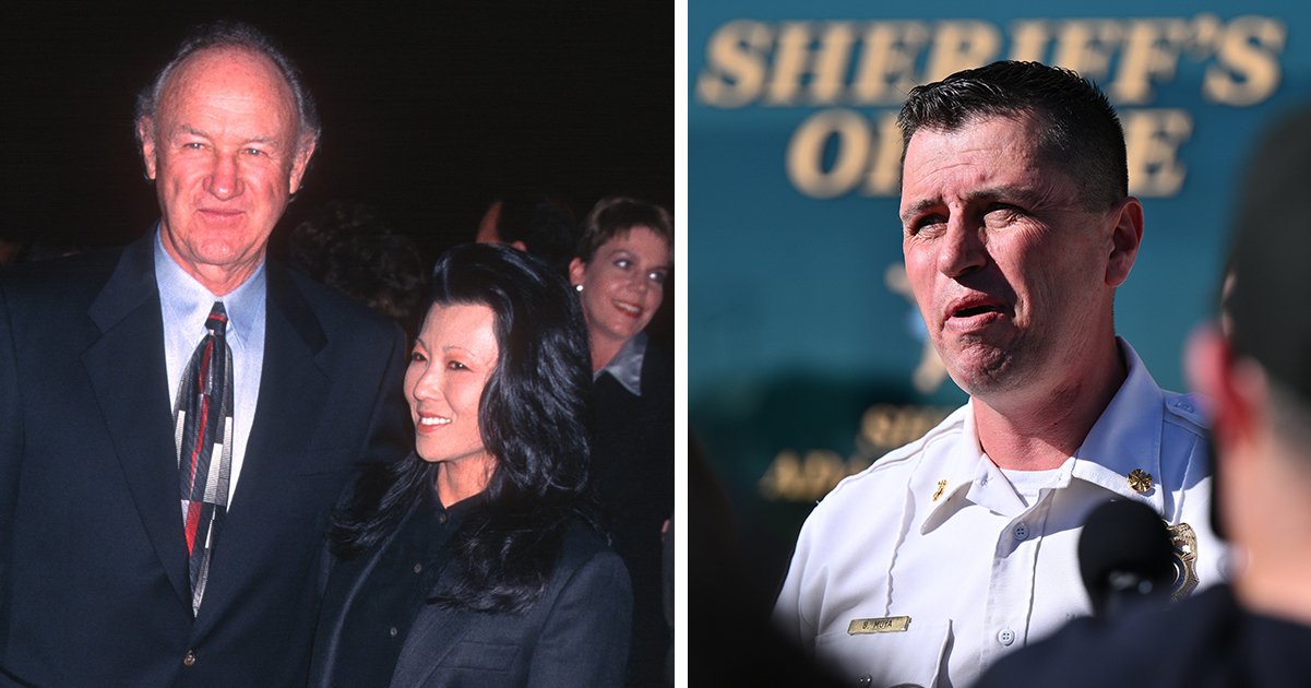 Gene Hackman and Betsy Arakawa (left) and Fire Chief Brian Montoya (right). Credit / Getty Images