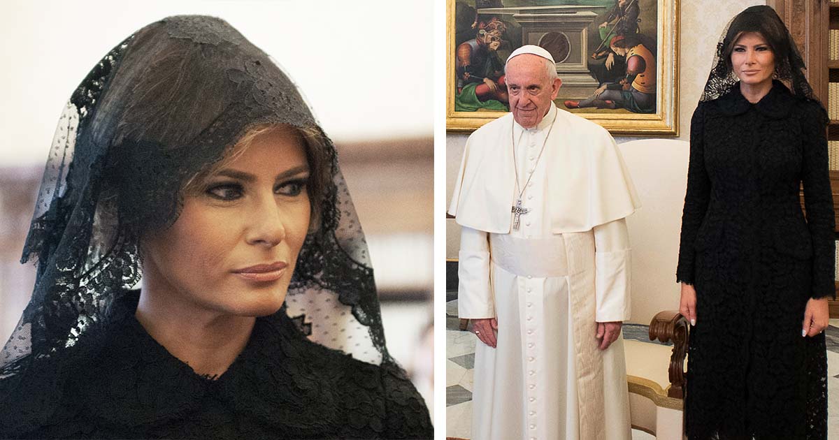 Melania Trump (left/right), Pope Francis (middle). Credit: Getty Images