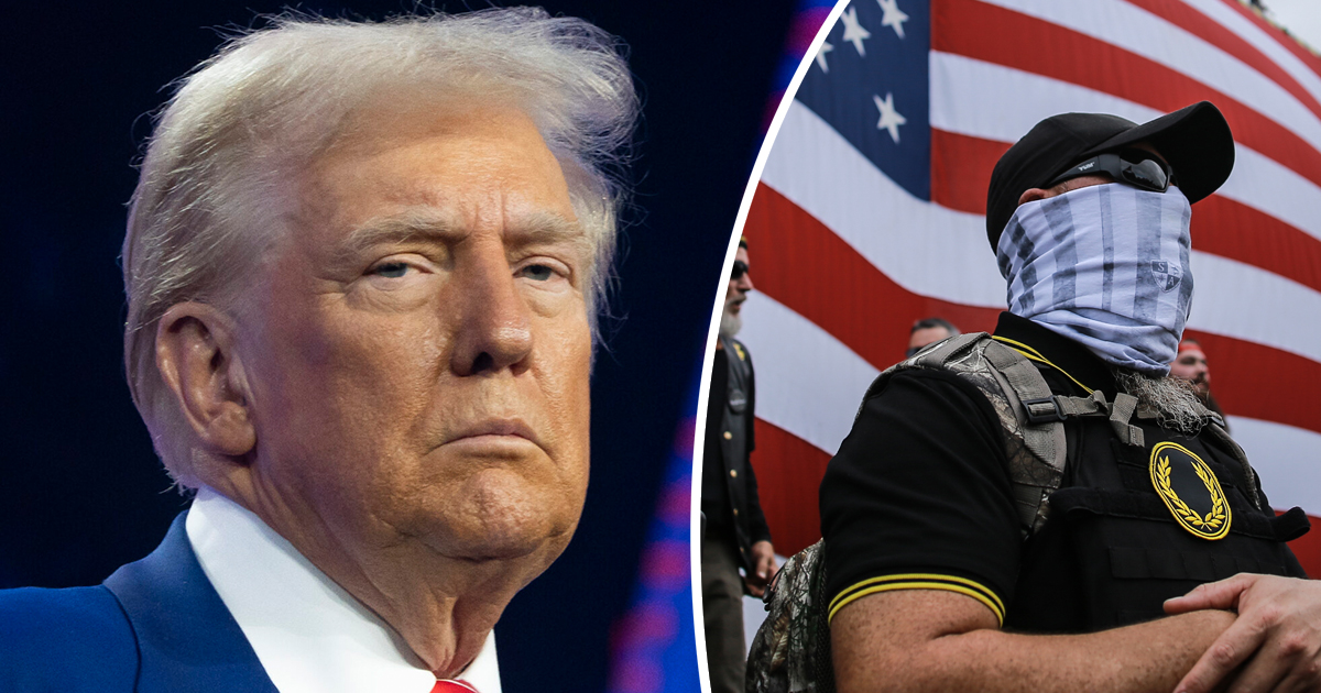 Donald Trump (left), Proud Boys member (right). Credit: Getty Images