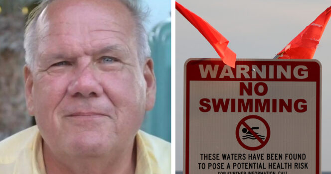 Basil Kennedy (Edmond Fahey Funeral Home) / No swimming sign (Credit: Shutterstock).