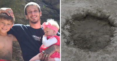 Kane Watson and family (Credit / Givealittle) & stock photo of a hole in the sand (Credit / Shutterstock)