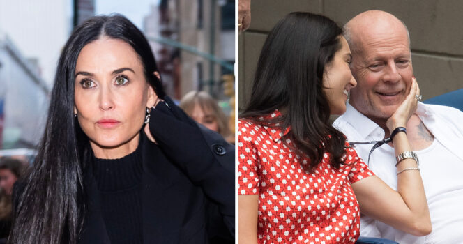 Demi Moore (Left) & Bruce Willis and Emma Heming Willis (Right). Credit / Getty Images