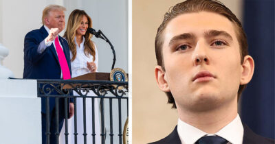 Donald Trump (left), Melania Trump (middle), Barron Trump (right). Credit: Getty Images