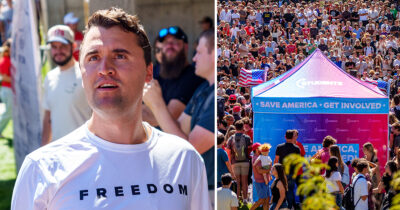 Charlie Kirk at Utah Valley University. Credit / Getty Images