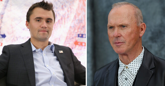 Charlie Kirk (left) and Michael Keaton (right). Credit / Getty Images