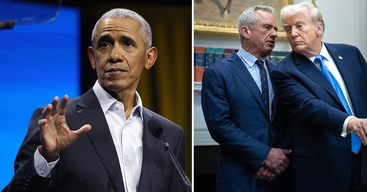 Barack Obama (left) and Donald Trump and RJK Jr. (right). Credit / Getty Images