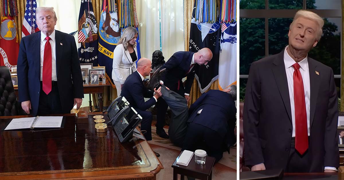Donald Trump, James Austin Johnson. Credit: Getty Images, Youtube/SNL