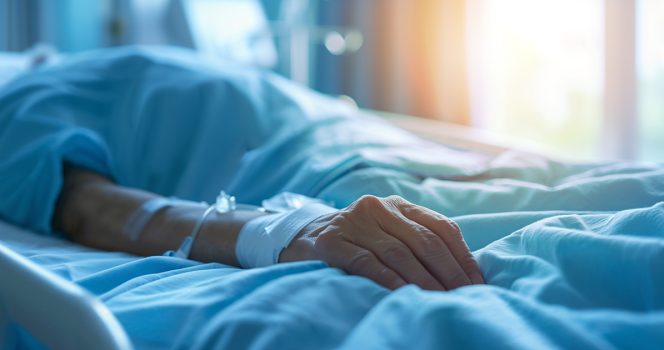 Patient lies in hospital bed. Credit / Shutterstock
