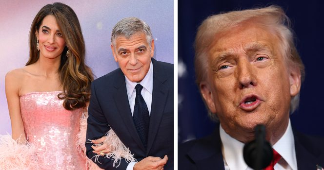Amal Clooney, George Clooney, Donald Trump. Credit: Getty Images