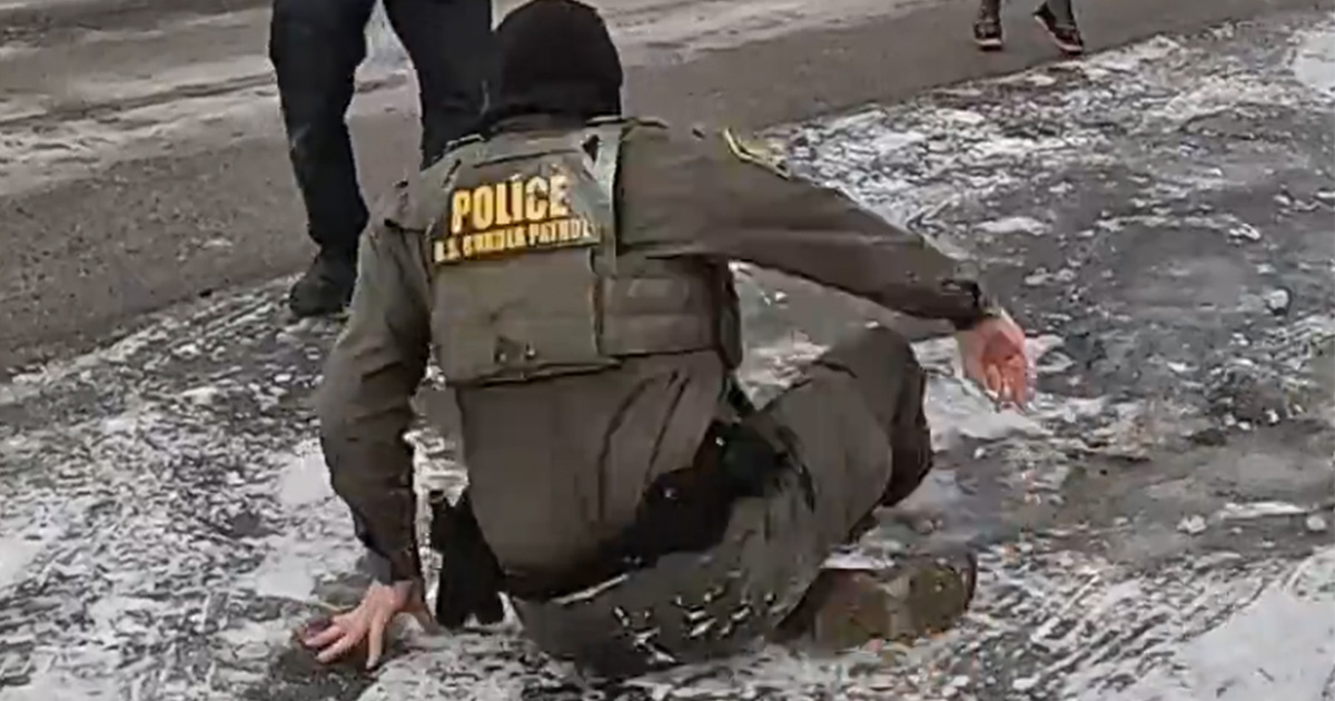 Everyone’s wondering the same thing after ICE agent slips on ice in viral video