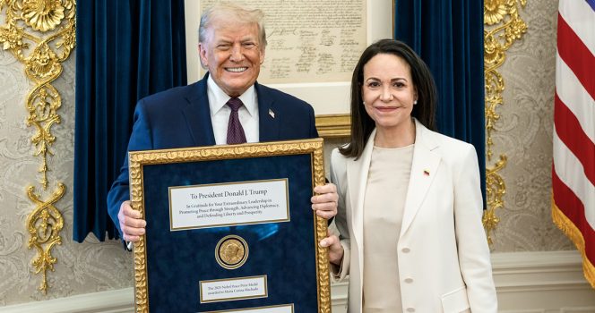 Donald Trump, María Corina Machado. Credit: Getty Images