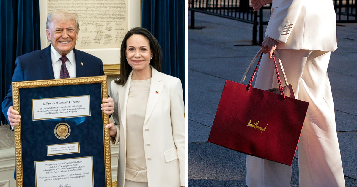 What was inside Trump gift bag given to Maria Corina Machado after she handed over her Nobel Peace Prize