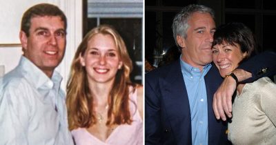 Andrew and Virginia Giuffre (left) and Jeffrey Epstein and Ghislaine Maxwell (right). Credit / X & Getty Images