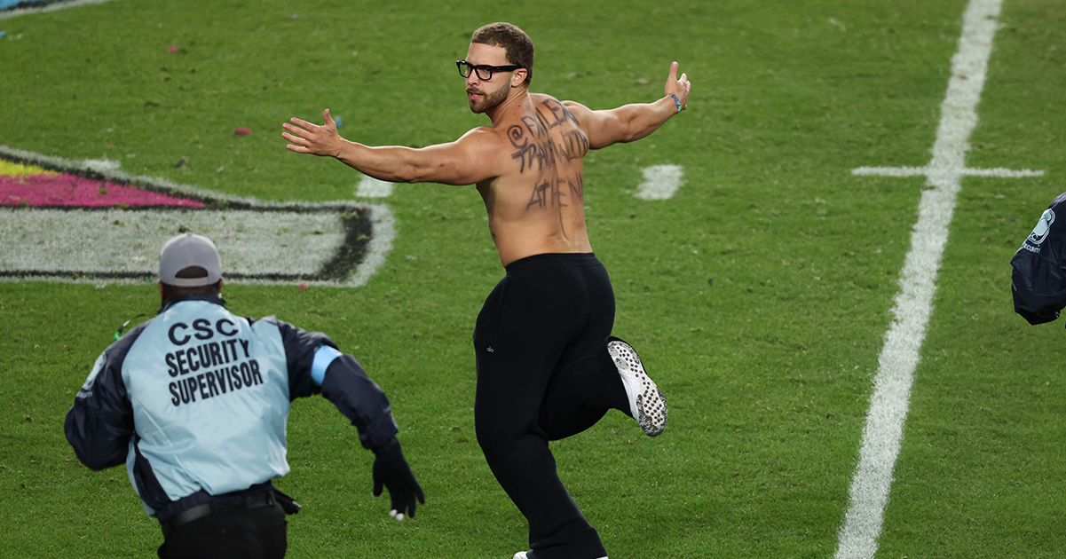 Cryptic message on Super Bowl streaker’s back explained – his identity is revealed