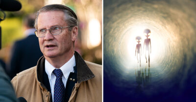 Rep. Tim Burchett & stock photo of aliens. Credit / Getty Images & Shutterstock