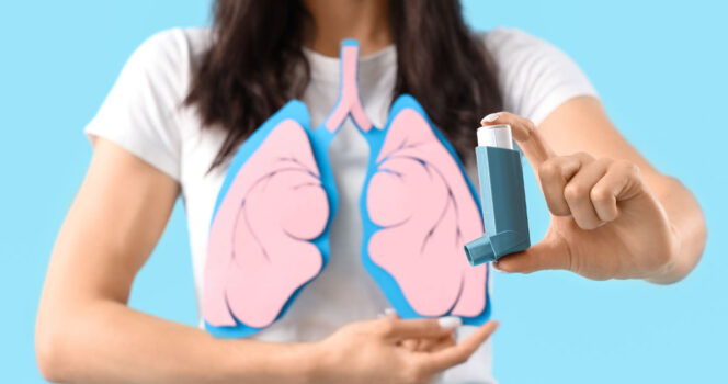 Asthma, blue inhaler, lungs