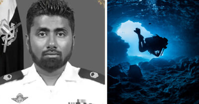 Mohammed Mahudhee & Stock image of diver. Credit / MNDF & Shutterstock