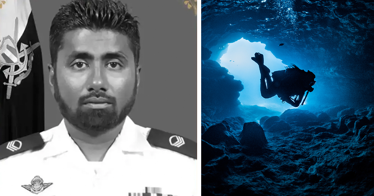 Mohammed Mahudhee & Stock image of diver. Credit / MNDF & Shutterstock