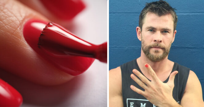 Chris Hemsworth poserar med en målad nagen för Polished man.