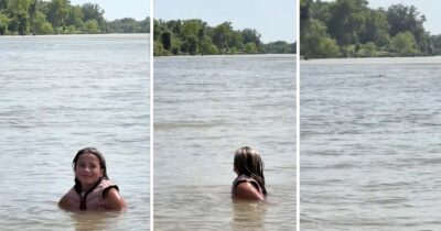 Alligator närmar sig 12-åring som skrattar åt det. Foto: Tiktok