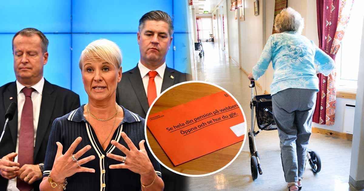 STOCKHOLM, SVERIGE 20250826 Anders Ygeman (S), Äldre- och socialtjänstminister Anna Tenje (M) och Oscar Sjöstedt (SD), när pensionsgruppen håller pressträff, med representanter från samtliga riksdagspartier och presenterar resultaten av överläggningar i pensionsgruppen. Foto: Anders Wiklund/TT & Gorm Kallestad/NTB/TT & Shutterstock