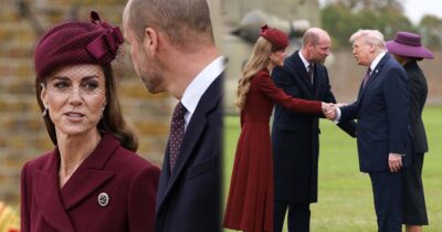 Donald och Melania Trump välkomnas till Storbritannien av prins William och Kate. Foto: Foto: Ian Vogler/AP/TT & Aaron Chown/AP/TT