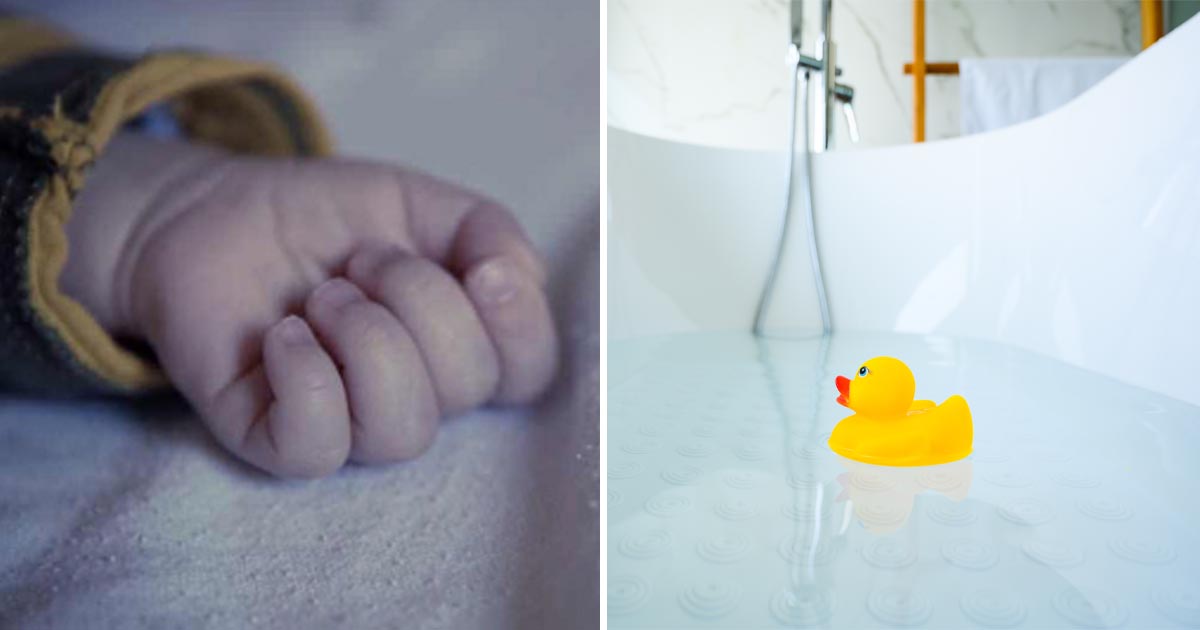 En barnhand och ett badkar
