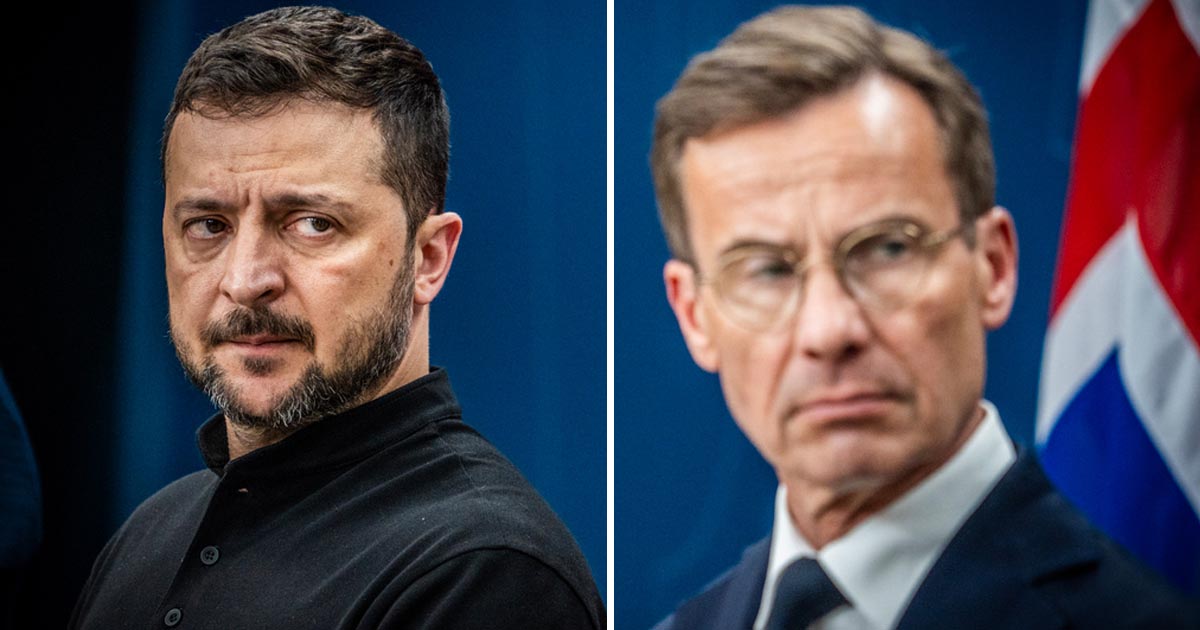 Ukrainas president Volodymyr Zelenskyj och Sveriges statsminister Ulf Kristersson vid ett möte förra året.