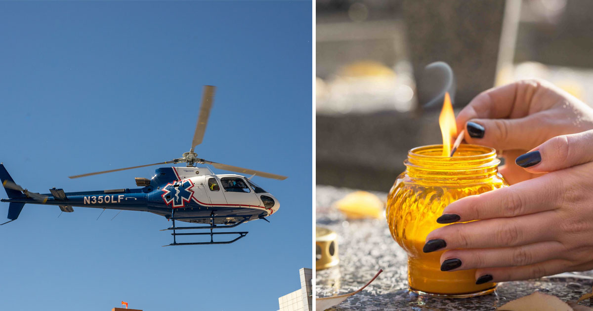 En ambulanshelikopter och ett ljus