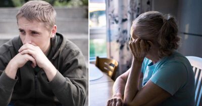 Ledsen kvinna, vuxen man.