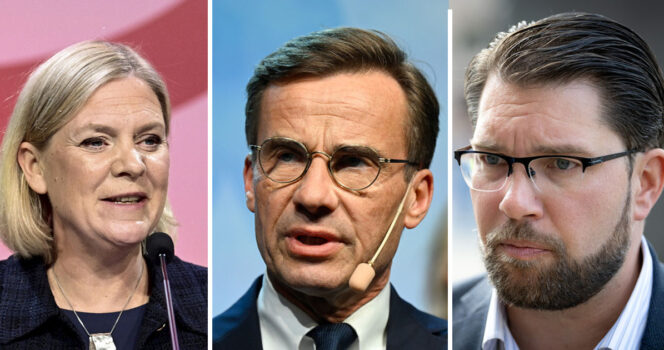 Magdalena Andersson, Ulf Kristersson och Jimmy Åkesson är partiledare.