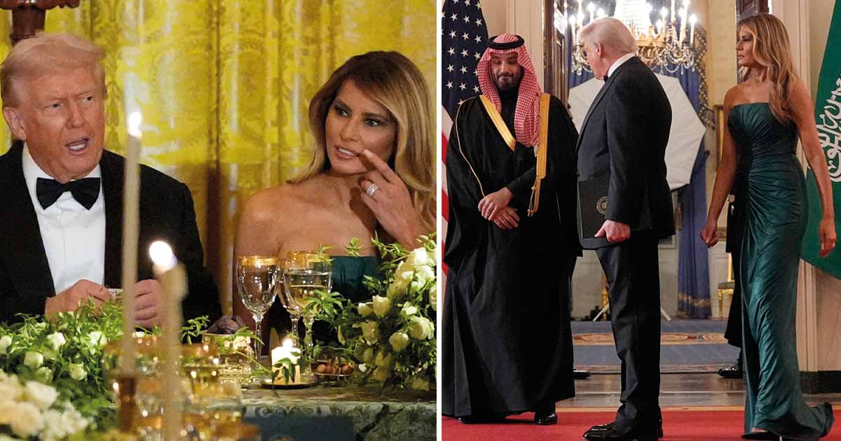 Donald och Melania Trump tar emot Saudiarabiens kronprins Mohammed bin Salman på besök i Washington. Foto: AP Photo/Alex Brandon/TT