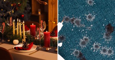 Stearinljus, fläckar, jul, duk