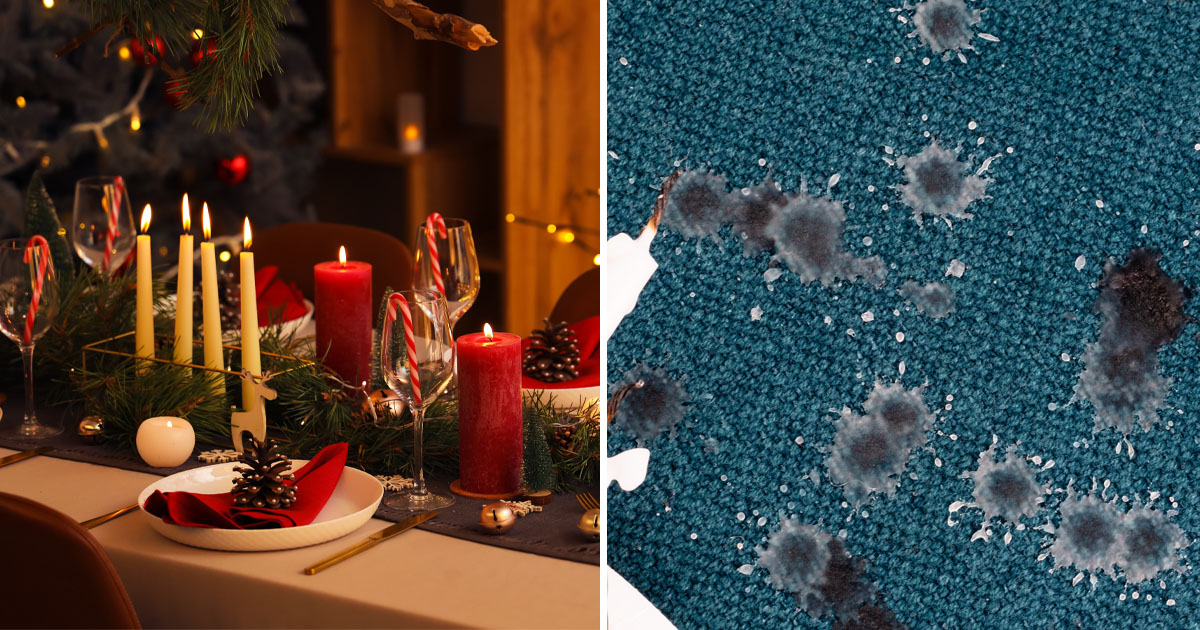 Stearinljus, fläckar, jul, duk