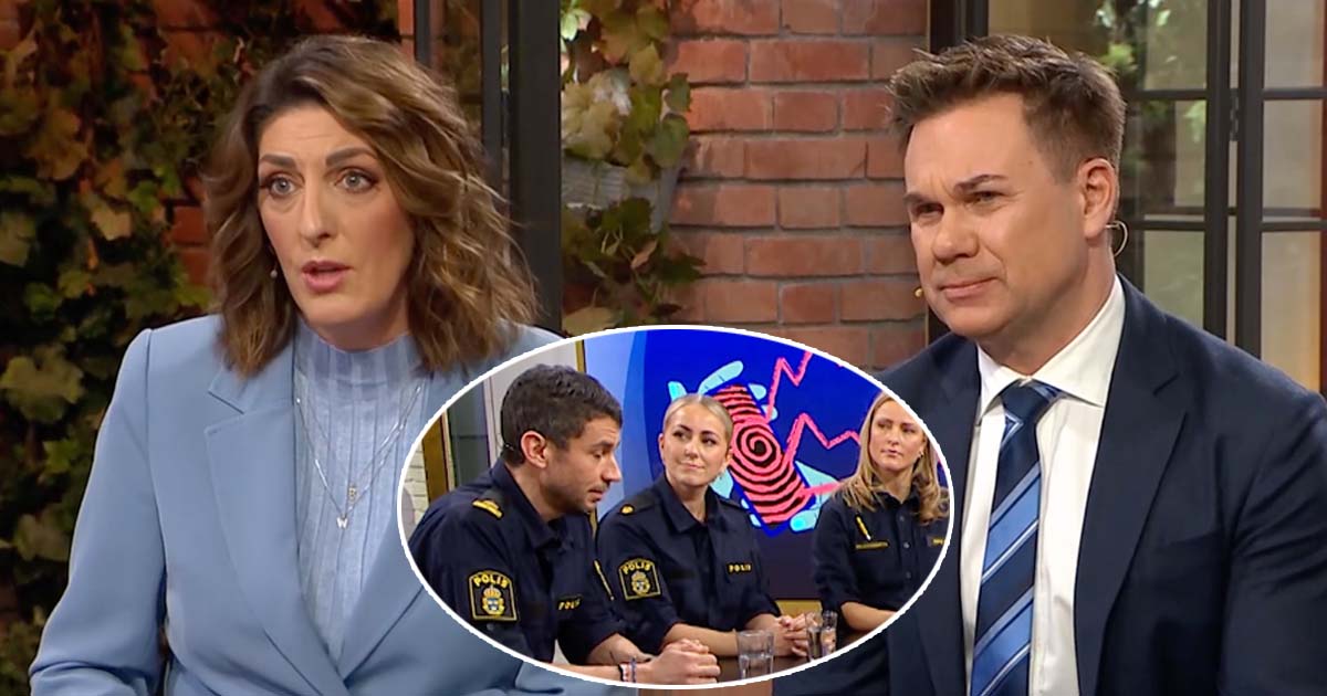 Nyhetsmorgon, med Soraya Lavasani och Anders Pihlblad, får besök av polisen. Foto: TV4