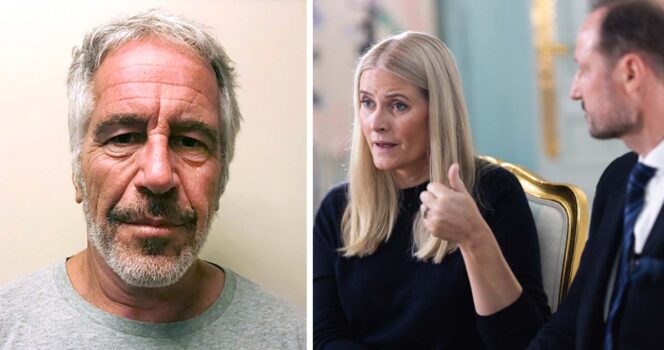 Jeffrey Epstein och Mette-Marit. Foto: Torbjørn Brovold/NRK/TT & AP Photo