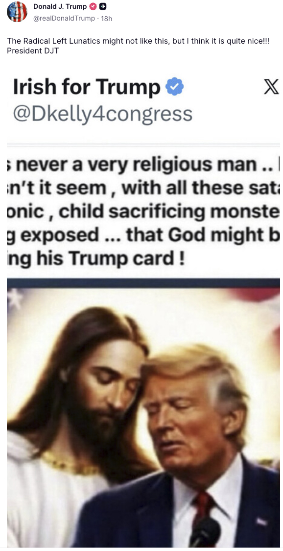 Donald Trump delar ny AI-bild på sig själv tillsammans med Jesus