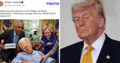 Donald Trump hånar Barack Obama och Joe Biden i ny bild
