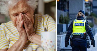 Äldre kvinna, poliser.
