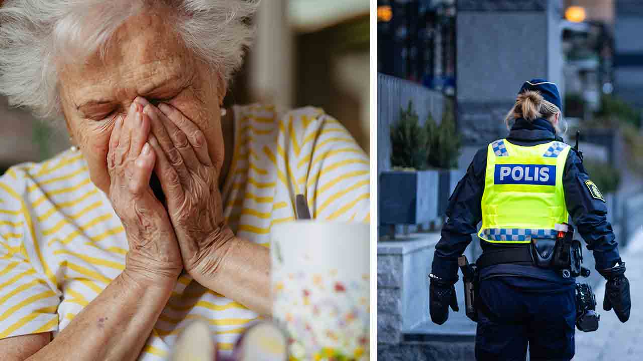 Äldre kvinna, poliser.