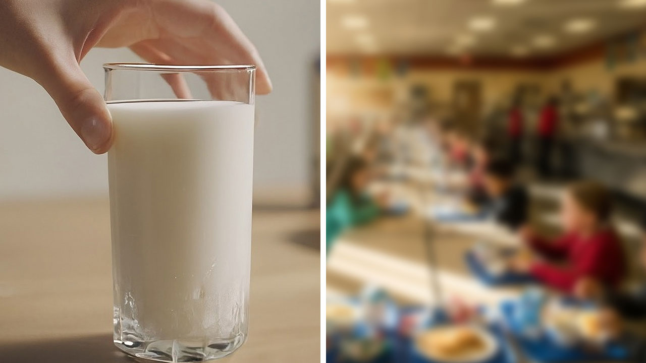Benedict Blythe dog efter att fått mjölk av skolan. Genrebild: Ett glas mjölk och en skolmatsal.