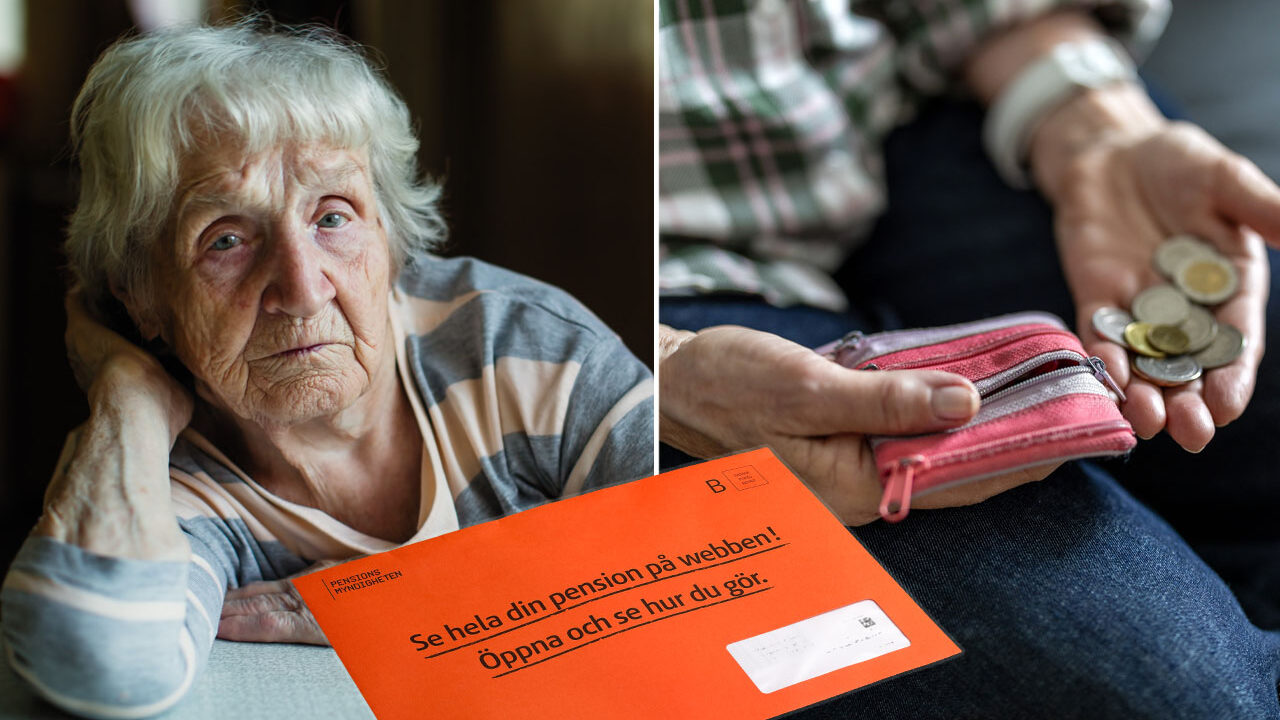 Pensionär och plånbok och orange kuvert. Foto: Shutterstock