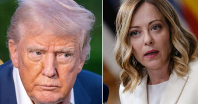 Donald Trump (po lewej) i premier Włoch Giorgia Meloni (po prawej)