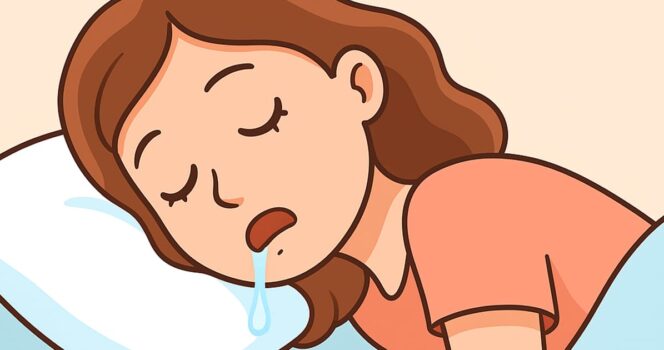 ilustracja przedstawia osobę, która ślini się podczas snu