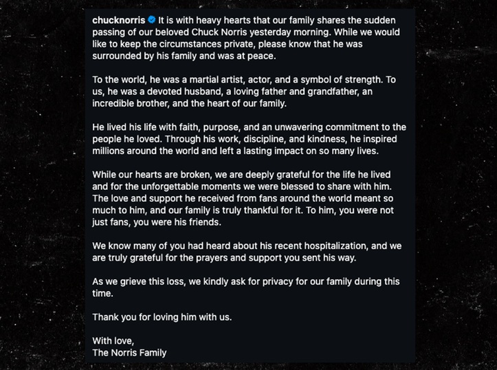 oświadczenie dotyczące śmierci  Chucka Norrisa