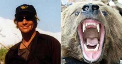 Timothy Treadwell (po lewej) i niedźwiedź (po prawej)