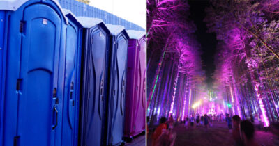 Festiwal Electric Forest widok na las i przenośne toalety