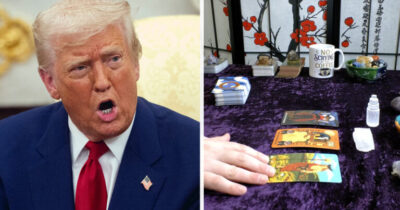 Donald Trump (po lewej), wróżenie z kart tarota (po prawej)