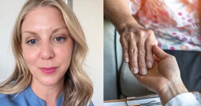 Saattohoitaja Julie. Kaksi kättä. TikTok ja Shutterstock